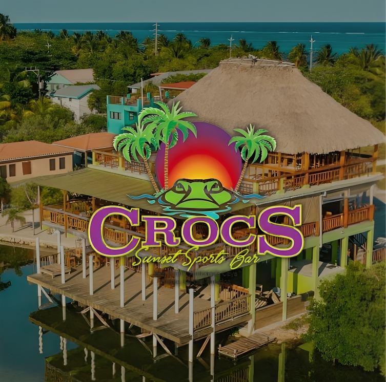 Crocs Sunset Sports Bar & Grill on the lagoon at sunset
